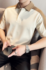 简约痞帅拼接撞色设计款半截袖男士翻领Polo衫PL61/P55控78，男装Polo衫，电商A243