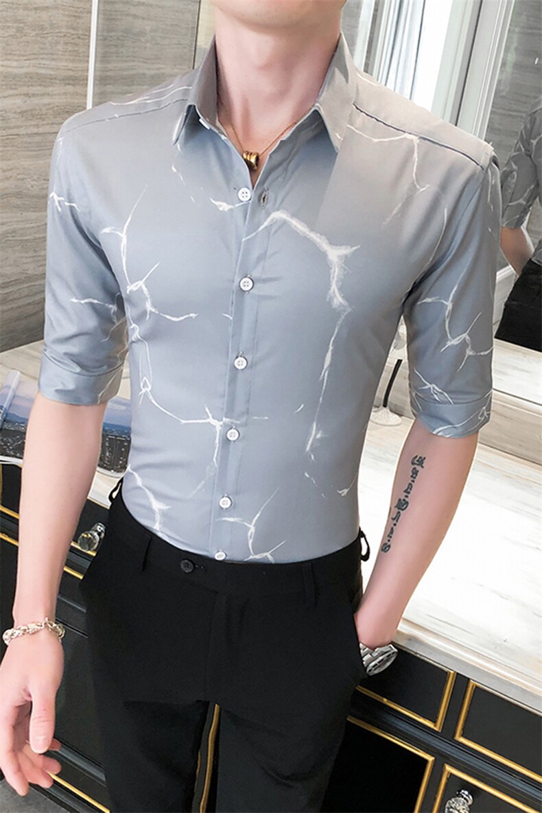 312A-254-P55新款社会小伙中袖衬衫韩版潮流男士五分袖衬衣B,男装T恤,星座312A-5