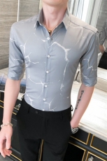 312A-254-P55新款社会小伙中袖衬衫韩版潮流男士五分袖衬衣B，男装T恤，星座312A-5