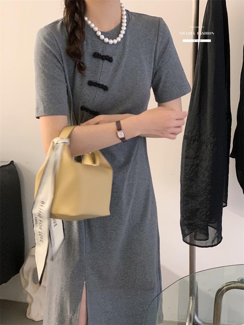 香丽迪2022年夏季新款拼接连衣裙女针织短袖圆领修身高腰,女装连衣裙,香丽迪1