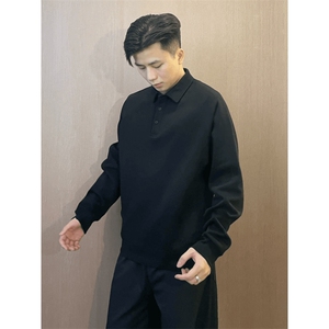 抖音得物高品质二开230克精梳珠地光版纯色宽松长袖T恤翻领POLO衫图片