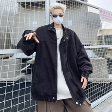 春秋学院风小立领水洗牛仔夹克男生宽松工装外套机车服男W342/P72，男装夹克，星座506