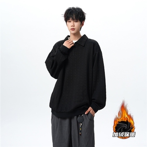 假两件卫衣男秋冬加绒加厚提花无帽打底衫宽松大码上衣WY008加绒图片