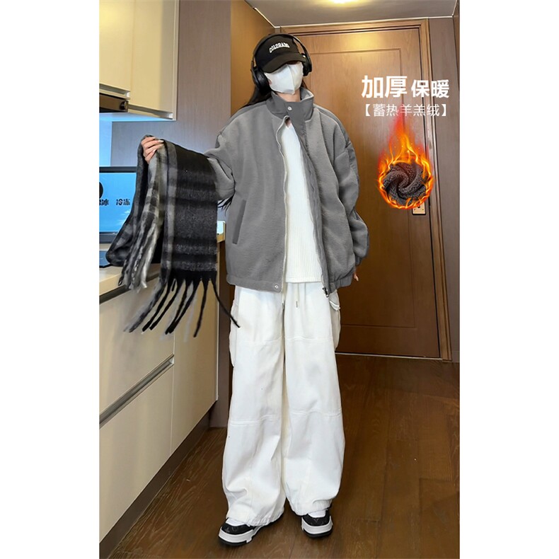 潮牌痞帅加厚羊羔绒外套男秋冬新款宽松休闲棉衣-A1440P90控145,男装棉衣,电商B241