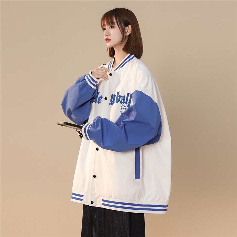 中性风22秋季潮牌十字架字母印花拼色棒球服夹克G120P65控88,男装夹克,A247A