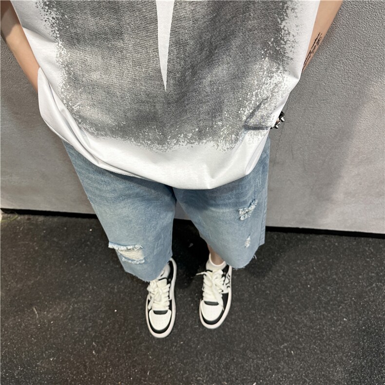 D2053-p45-控68  现货风宽松cleanfit牛仔裤七分裤黑暗图片