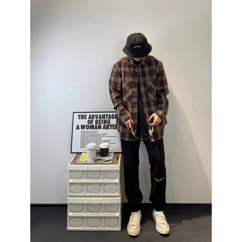 复古长袖衬衫春秋季新款休闲宽松上衣外穿-CS01-网图,男装衬衫,星座1002-2