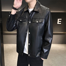 JK687-P100皮衣男韩版修身翻领PU皮夹克百搭青年休闲男装外套，男装夹克，电商D310B-1