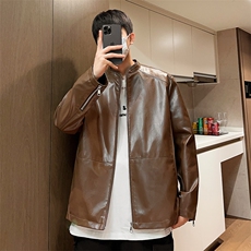 男士立领皮夹克男秋季宽松机床皮衣潮外套A266-PY005-P85控138，男装夹克，电商A266