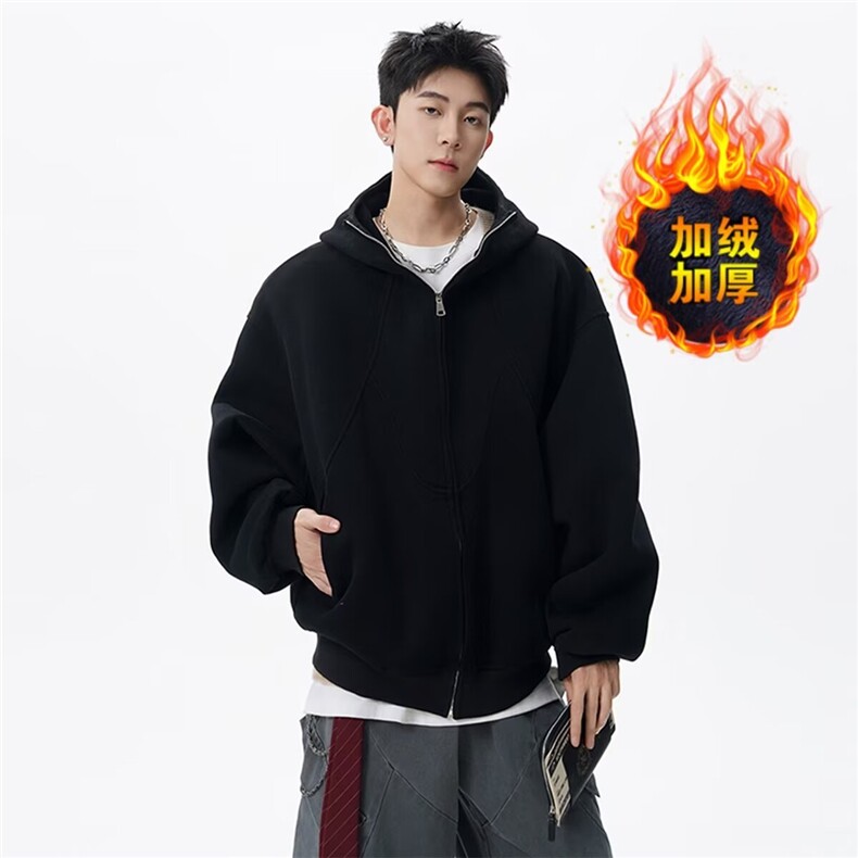 秋冬加绒开衫连帽卫衣男士运动休闲情侣宽松外套WB614-P48图片