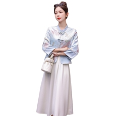 2024早秋新款套装女新中式盘扣上衣外套半身裙两件搭配一整套时尚，女装套装/套裙，曼娅璐
