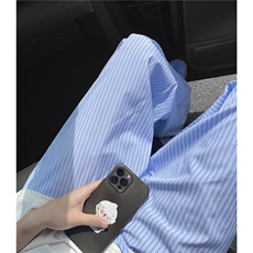 XZ612-K770-P55控78竖条纹直筒休闲裤宽松阔腿拖地长裤慵懒风，男装休闲裤，星座612