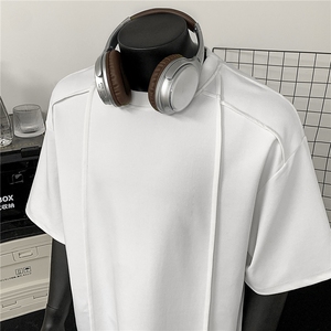 美式潮牌男简约设计感新品纯色短袖T恤X416B-1-DT1079-特P25限48图片