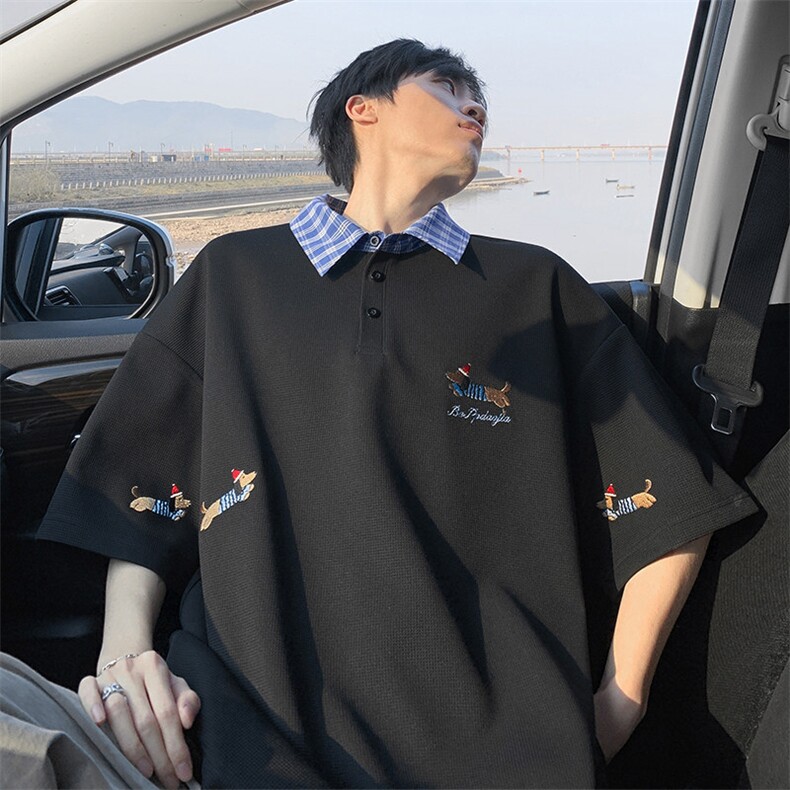 2026夏季新款华夫格刺绣腊肠狗短袖T恤男T5172特P30建议零售价78,男装T恤,电商A001