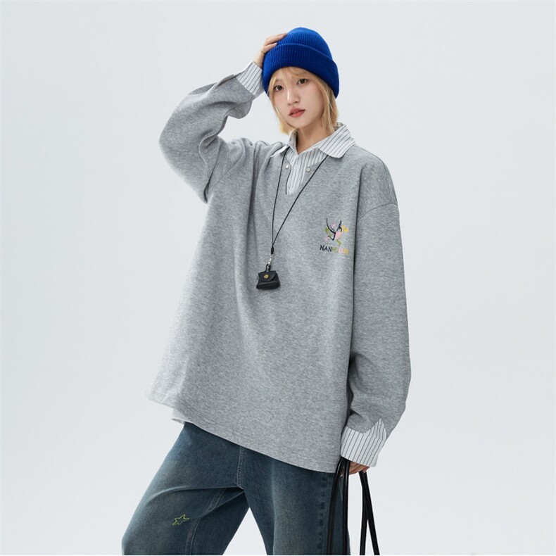 XZ230-1WY20秋中性风宽松简约轻奢条纹刺绣休闲假俩件卫衣P68控88，男装卫衣，星座230-1