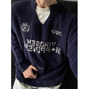 美式复古V领运动风球服毛衣马海毛针织衫学院风外套 MY701 特P63图片
