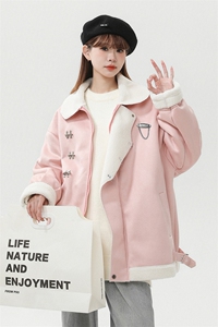 中性风白墙麂皮绒羊羔毛金属飞机扣设计棉衣男YG77108P135控178图片