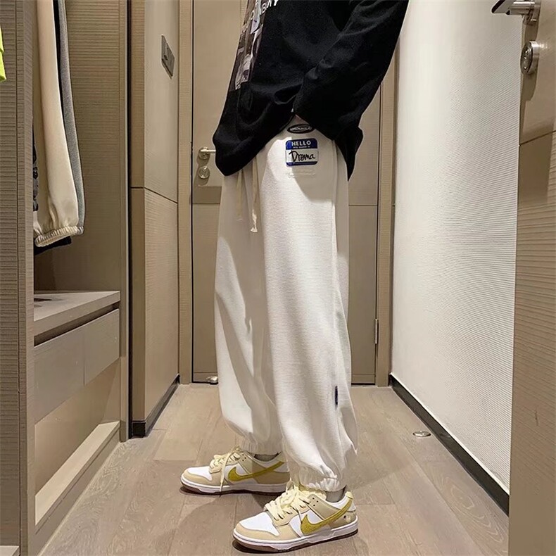 新款华夫格裤子男春季宽松百搭束脚学生运动裤港风ins潮牌休闲裤，男装休闲裤，星座1008