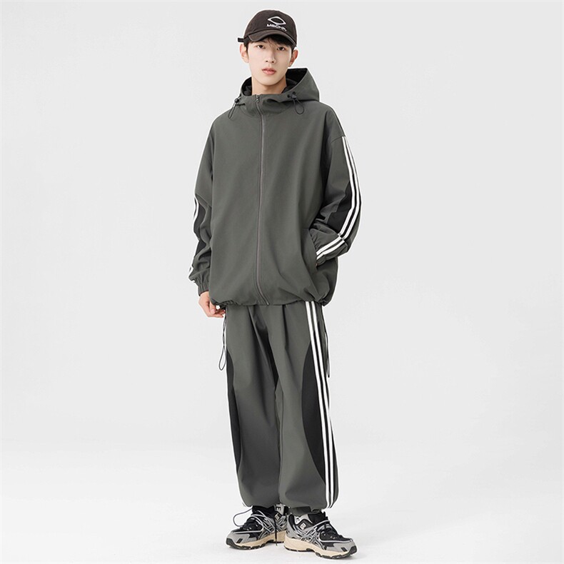 港风青少年运动宽松拼接连帽长袖夹克休闲裤套装TZ91 P95图片
