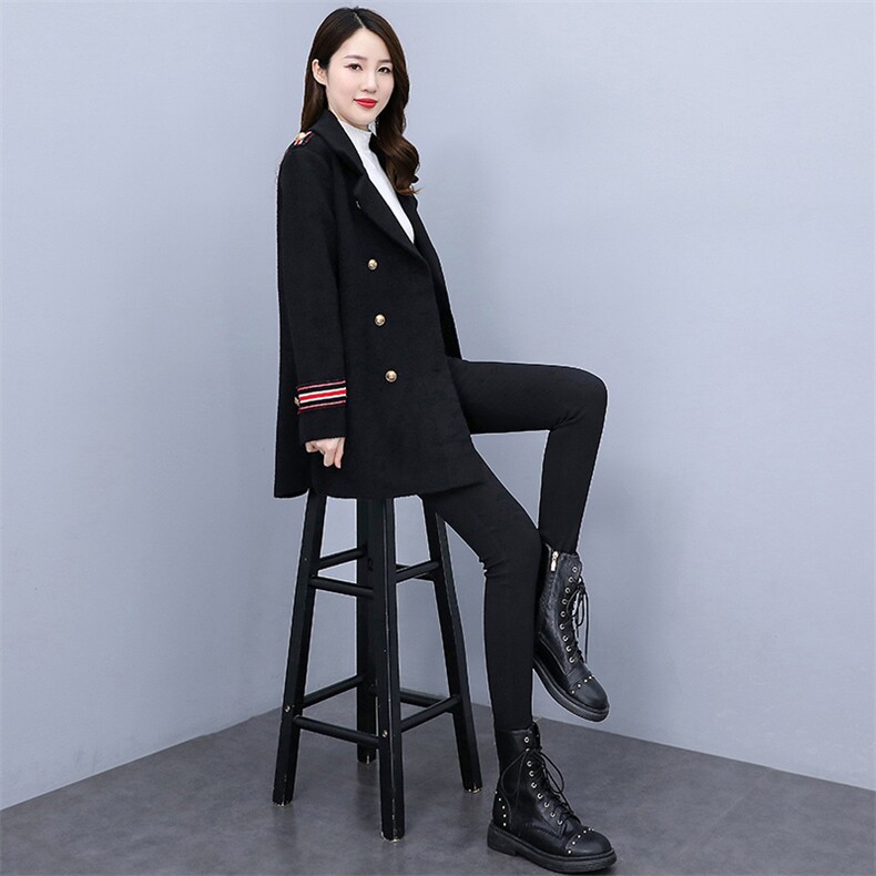 双面绒大衣女双排扣宽松休闲2021年新款中长款外套,女装毛呢外套,香水丽阁