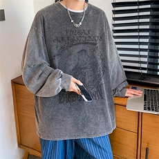 抖音供货、秋季现货水洗棉宽松版重磅长袖T恤D223A-ST239-特P38，男装T恤，电商019-1