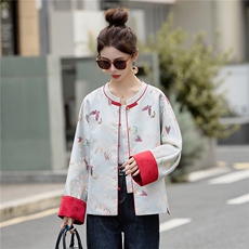 2025秋季新款新中式风宋锦金线提花盘扣外套女立领撞色，女装短外套，众宇琦