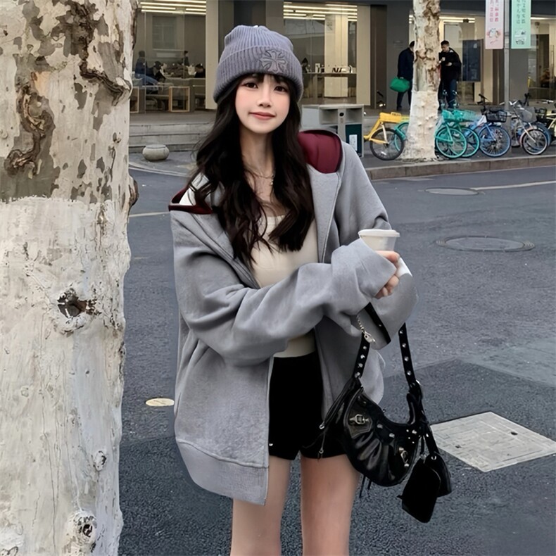 抖音得物高品质秋冬美式高街重磅结构双层双面连帽卫衣外套XS107，男装卫衣，电商A486