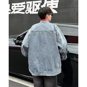 春季美式字母刺绣牛仔外套男士潮流百搭宽松情侣夹克N2109/P80图片