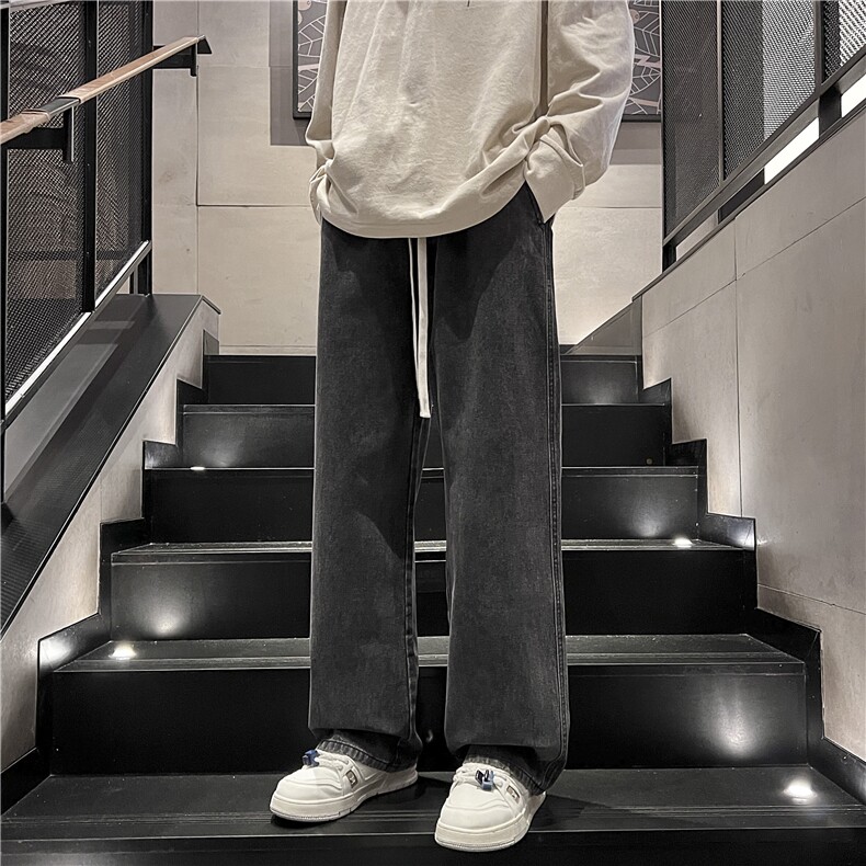 春季主推牛仔裤男港风宽松直筒水洗复古松紧腰橡筋K110-P35,男装牛仔裤,星座1006