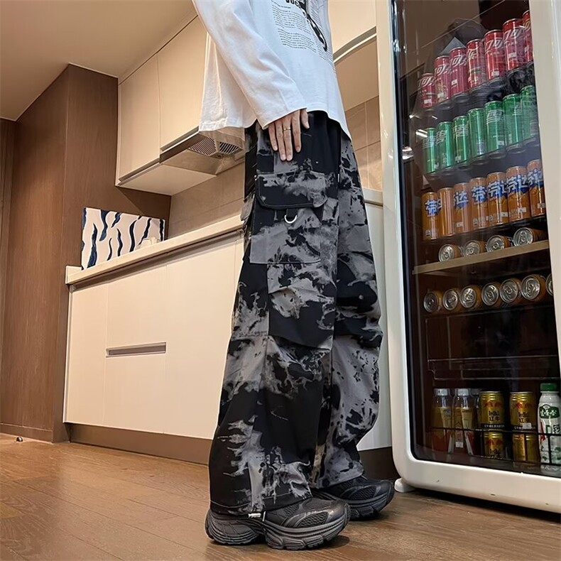 新中式水墨艺术美学扎染工装裤男小众宽松休闲裤1001-1-G76-P48,男装休闲裤,星座1001-1