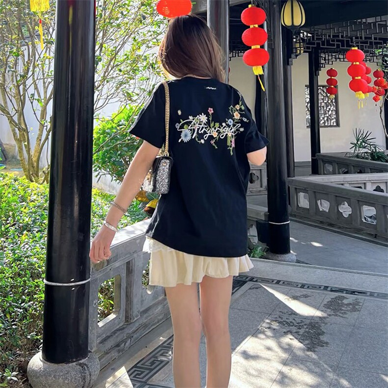 万针全刺绣工艺抖音得物高品质260克重磅纯棉双纱美式高街短袖T恤,男装T恤,电商A486