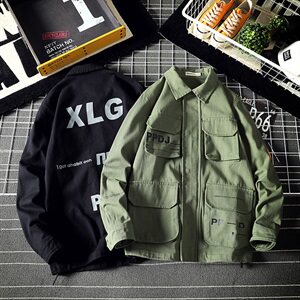2021春秋季新日系网格风大码潮男印花翻领工装夹克外套J965-P85图片