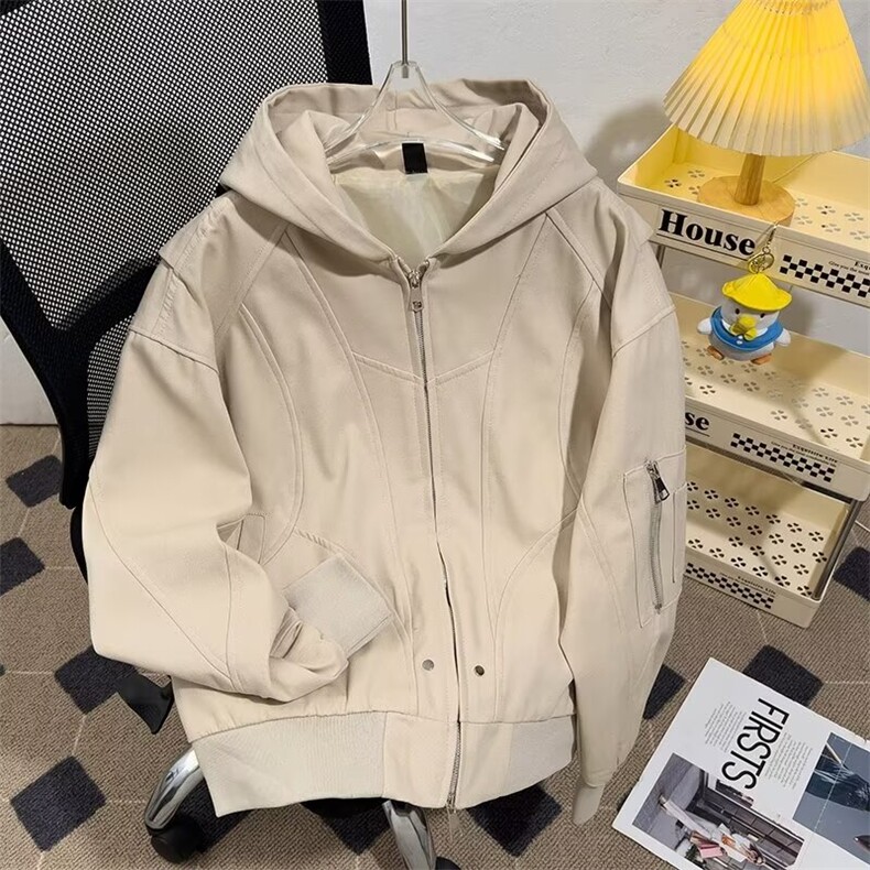 外套男春秋款美式复古口袋拉链连帽长袖纯色常规宽松型2241P83,女装短外套,星座410-2