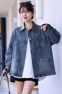 现货牛仔外套女宽松韩版上衣秋冬季新款撞色拼接水洗牛仔衣夹克潮图片