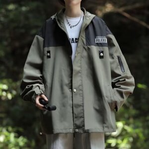 冲锋衣男韩版潮流连帽字母印花防水个性帅2023秋冬外套W4961-P63图片
