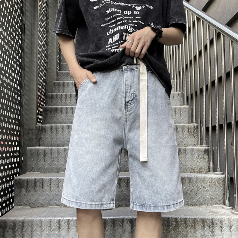 配腰带牛仔五分裤男韩版潮水洗复古高街2023夏ins短裤RK142-P37,男装牛仔裤,星座412-3