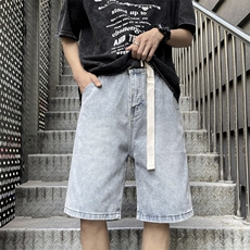 配腰带牛仔五分裤男韩版潮水洗复古高街2023夏ins短裤RK142-P37，男装牛仔裤，星座412-3