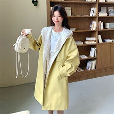 上新！2c113-8862-p195-k288时尚假两件拼接蕾丝帽风衣，女装风衣，2C113