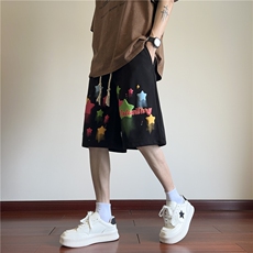 抖音品质夏季新款发泡星星印花宽松短裤B315-K24114-特p30控58，男装牛仔裤，电商B315