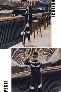春款社会小伙运动休闲立领修身夹克拉链两件套装D965-P120控150图片