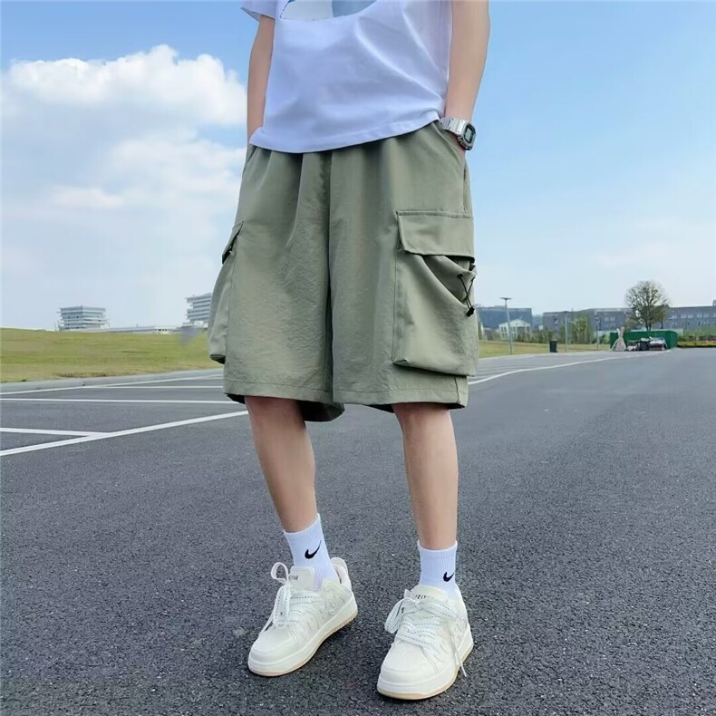 夏季薄款潮牌冰丝休闲工装大口袋宽松直筒五分短裤男速干裤子,男装牛仔裤,星座410-6（原星座1304-1）