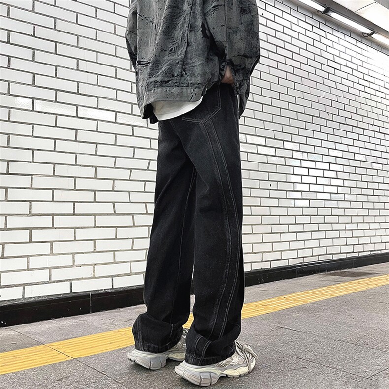 美式复古拼接男春秋水洗做旧宽松阔腿直筒潮牌裤A068-KXSK94-TP60,男装休闲裤,电商A068