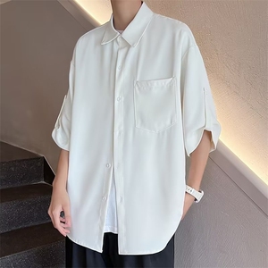 春夏季新款衬衫潮流慵懒男方领衬衫七分袖C567P30图片