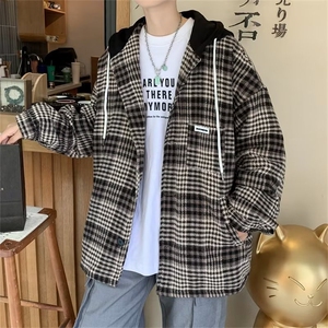 格子毛呢外套男士春秋大码男生夹克港风ins潮牌上衣服JK222 P60图片