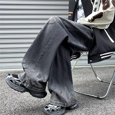 美式高街牛仔裤男韩版潮拼色个性阔腿2024春季ins长裤RK1332-P49，男装牛仔裤，星座412-3