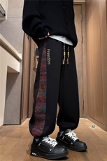 8XL-M春季新中式民族风束脚卫裤男潮牌拼接刺绣休闲裤KZ024P45，男装休闲裤，电商B312