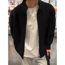 重磅秋冬北极绒双拉链毛衣开衫美式复古休闲慵懒风宽松针织衫外套，男装针织衫/毛衣，电商A486