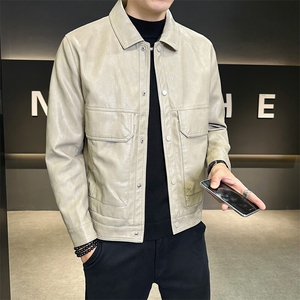 春季2025款皮衣外套男雅痞帅气男装机车皮夹克 A313-66881-P140图片