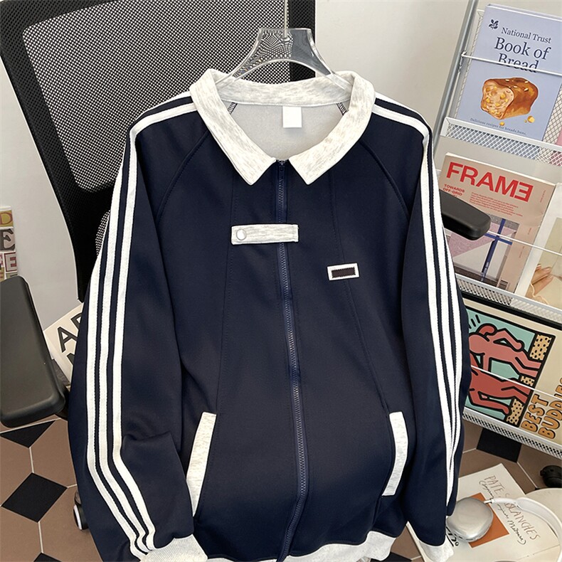 美式复古条纹开衫卫衣潮流宽松休闲百搭运动外套，女装短外套，星座410-6（原星座1304-1）