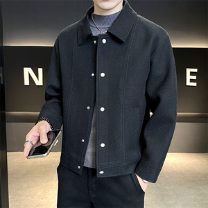 秋冬新款含羊毛毛呢外套呢子夹克男纯色短款呢料B321-2559-P140图片